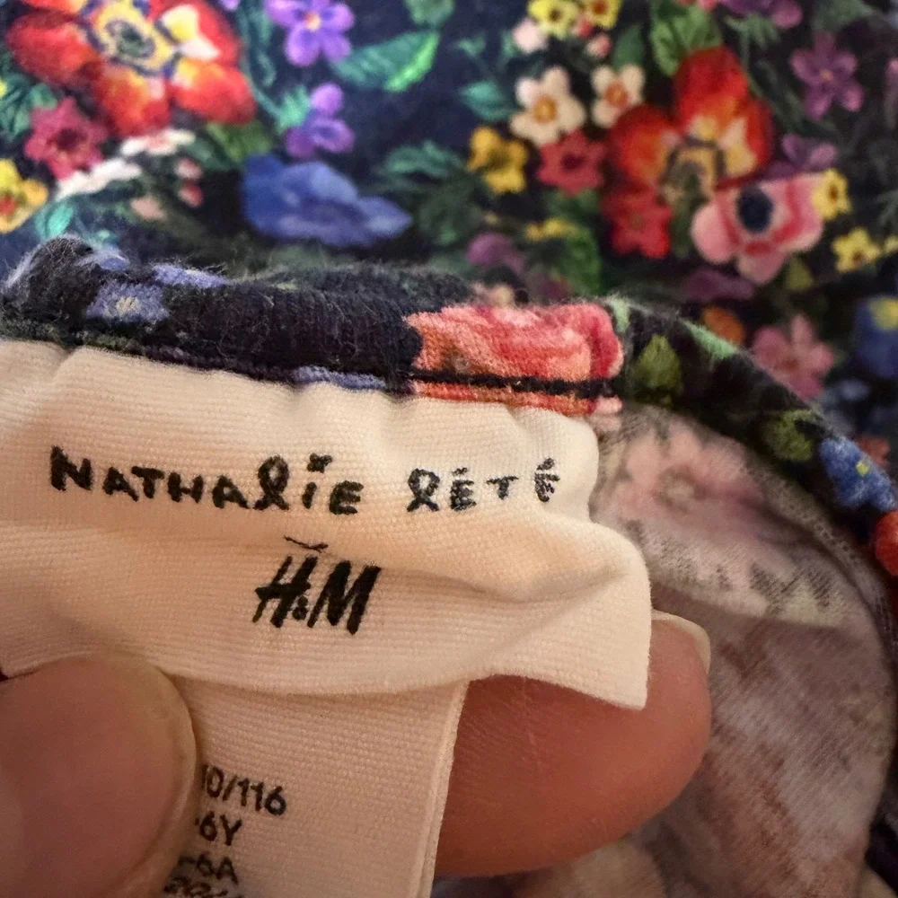 H&M Nathalie Lété Floral‎ Dress Kids 4-6Y Navy Blue Sleeveless Cotton Jersey